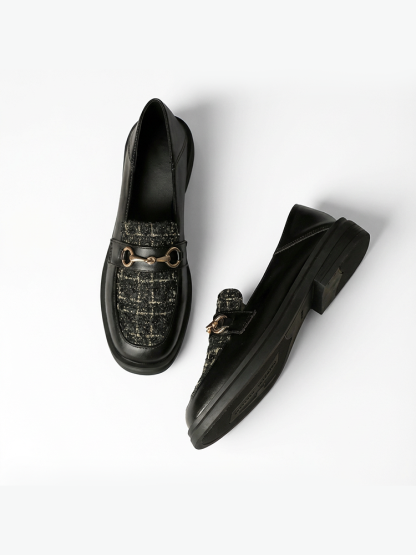 KENPOGEN ビット付きローファー ツイード 3cmヒール 履きやすい 疲れにくい 選べる裏起毛・ノーマルタイプ フォーマル オフィス 