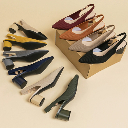 KENPOGEN メッシュサンダル ポインテッドトゥパンプス 5cmUP バックストラップ 歩きやすい