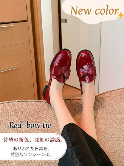 【大人可愛いリボンモチーフ】 KENPOGEN エナメルローファー 2.5cm ローヒール 本革 合皮 選べる 柔らかい 晴雨兼用 通勤