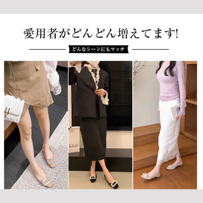 幅広4E パンプス バックル スクエアトゥ ゆったり 大きいサイズ
