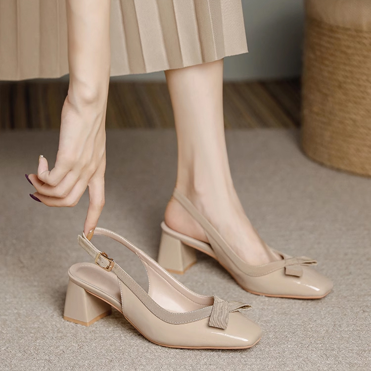 小さいサイズ インヒールミュール チャンキーヒール 5cmUP リボン 美脚 脱げない