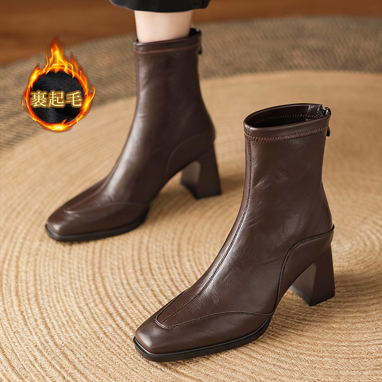 KENPOGEN スクエアトゥショートブーツ 5cm・7cmチャンキーヒール 美脚 歩きやすい 高見え 秋 冬