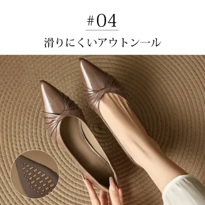 KENPOGEN 牛革パンプス ポインテッドトゥシューズ 4.5cmUP リボン 手作り 疲れにくい 通勤