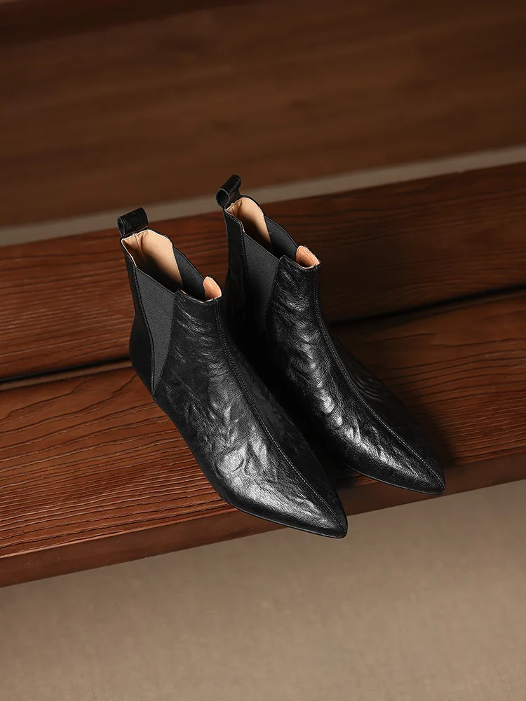 KENPOGEN 本革ブーツ ポインテッドトゥ 2cmヒール ストレッチ 柔らかい羊革 華奢見え 通勤 オフィス