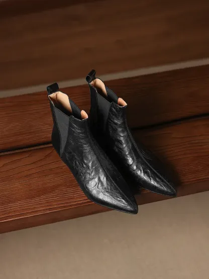 KENPOGEN 本革ブーツ ポインテッドトゥ 2cmヒール ストレッチ 柔らかい羊革 華奢見え 通勤 オフィス