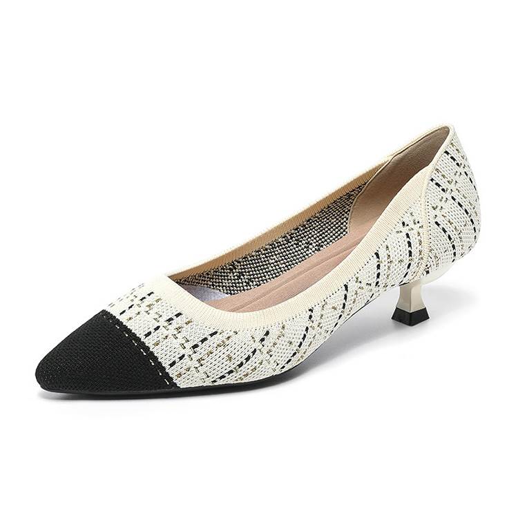 ツイードニット ポインテッドトゥ ブロックヒールパンプス