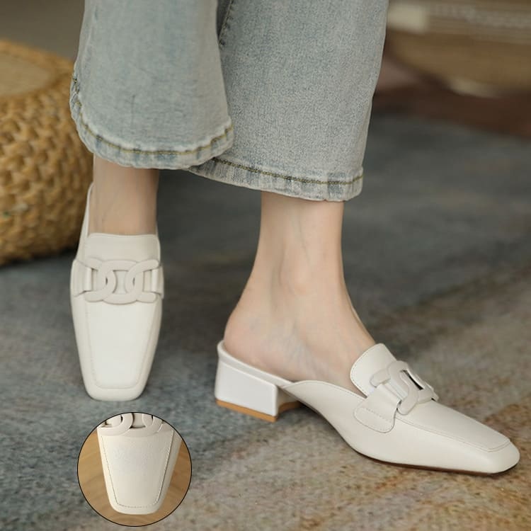 スクエアトゥ チェーンモチーフミュール