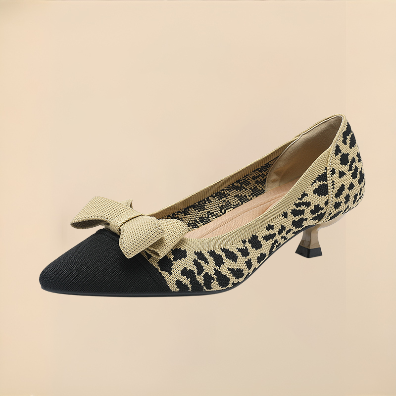 リボン付きニットパンプス