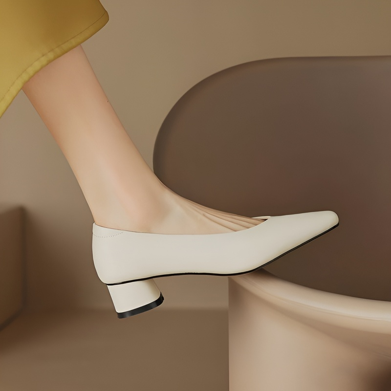 チャンキーヒール本革パンプス