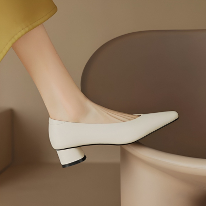 チャンキーヒール本革パンプス