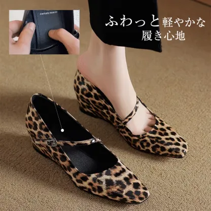 KENPOGEN メリージェーン靴 羊革パンプス 4.5cmUP ウェッジソール スクエアトゥ 柔らかい フォーマル