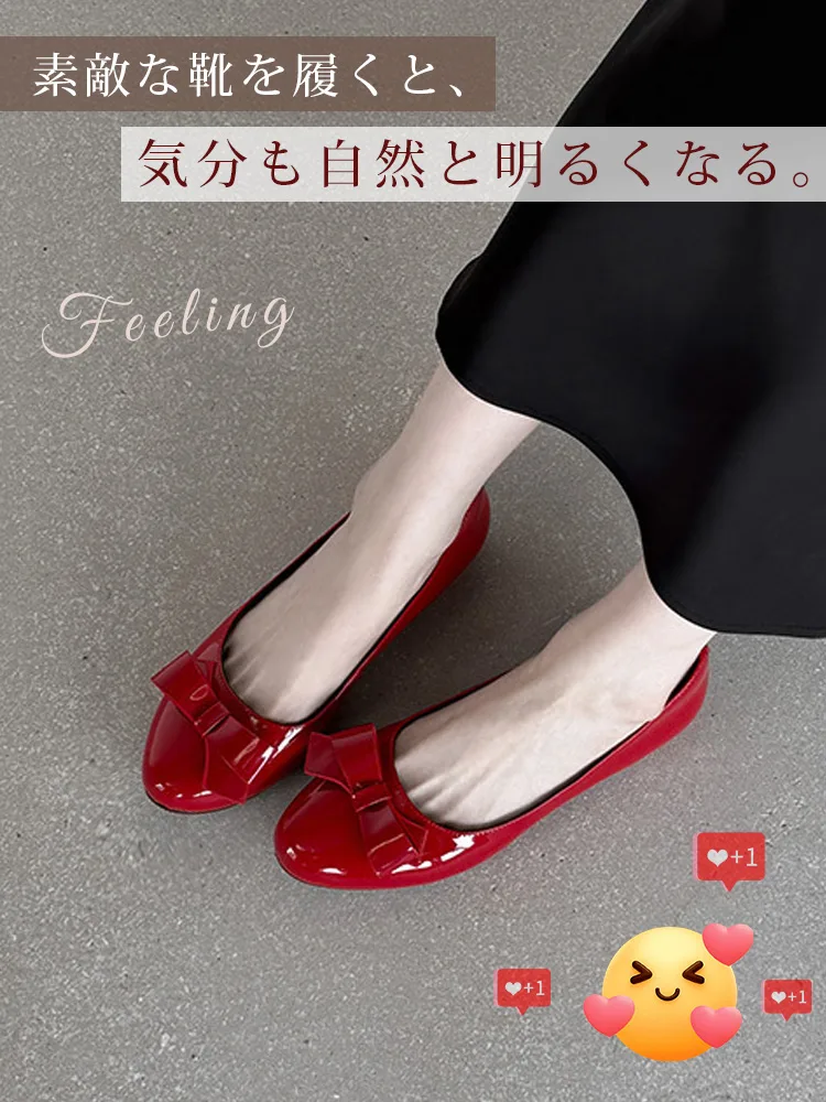 KENPOGEN インヒールパンプス エナメルシューズ ラウンドトゥ リボン付き 痛くない 脱げない