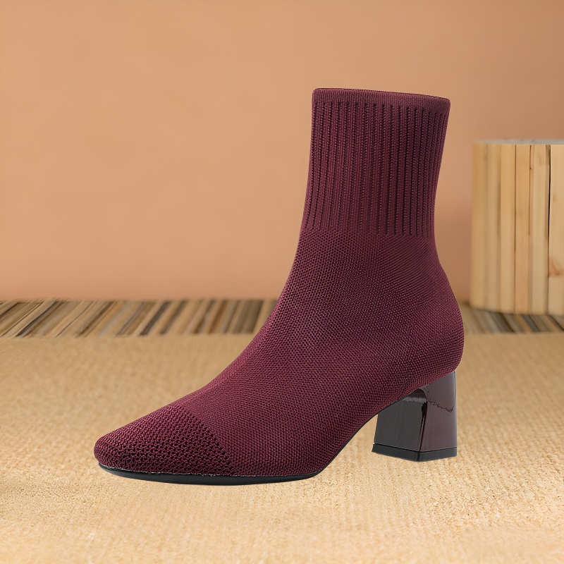 6cmチャンキーヒールソックスブーツ