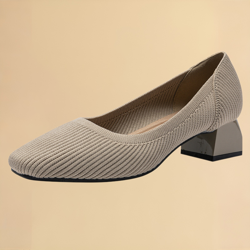 ストライプ柄スクエアトゥニットパンプス