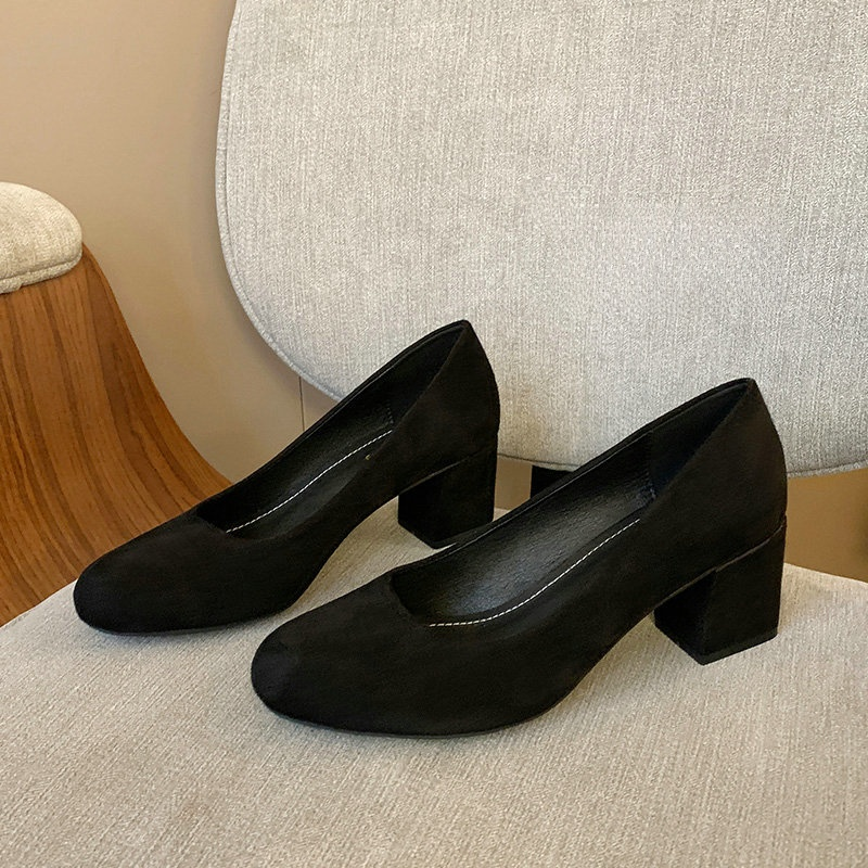 KENPOGEN 黒パンプス チャンキーヒール 幅広3E 甲高 5.5cmUP フォーマル 疲れない