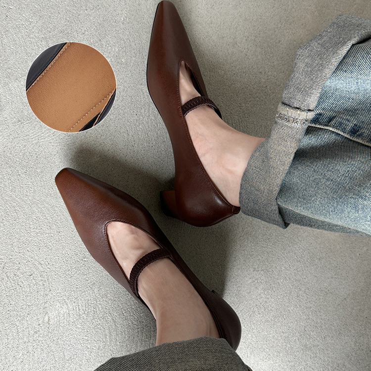 ブロックヒール Vカットメリージェーン