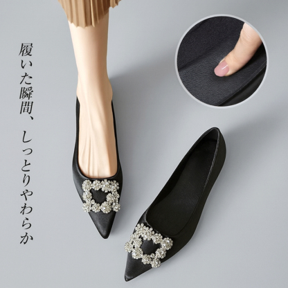 KENPOGEN ポインテッドトゥ パンプス 歩きやすい パンプス インヒール5cmUP ビジュー付きバックル  痛くない