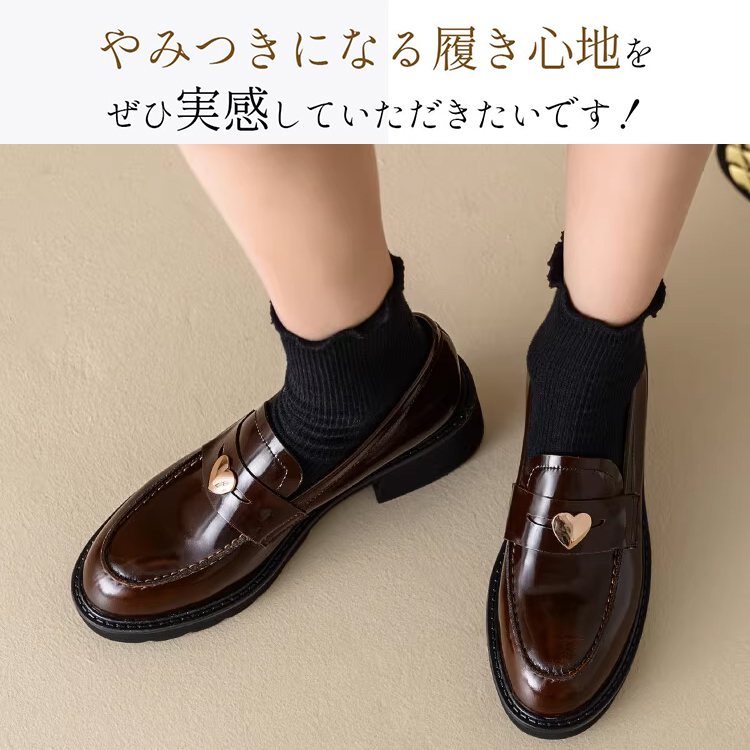 KENPOGEN コインローファー 牛革 手作り ハート飾り 5.5cmUP 歩きやすい きれいめ