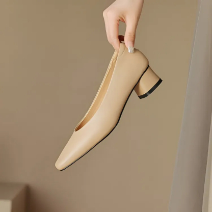 KENPOGEN スクエアトゥパンプス 牛革 手作り 3.5cmUP チャンキーヒール 歩きやすい 通勤 オフィス