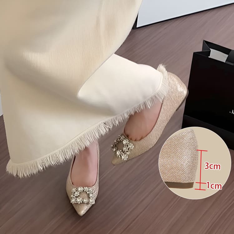 ビジューバックル 美脚グリッターパンプス