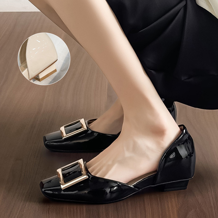 スクエアバックル サイドオープンパンプス