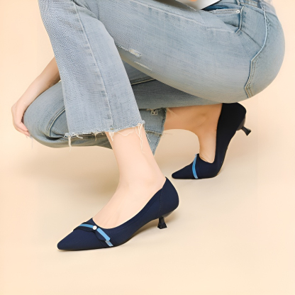 4cmヒールパールストラップニットパンプス