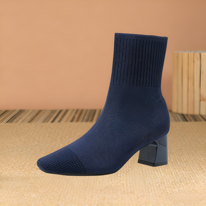 6cmチャンキーヒールソックスブーツ