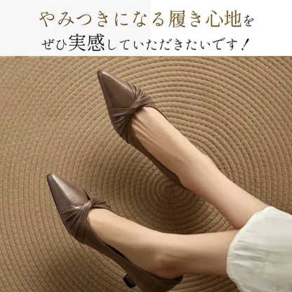 KENPOGEN 牛革パンプス ポインテッドトゥシューズ 4.5cmUP リボン 手作り 疲れにくい 通勤