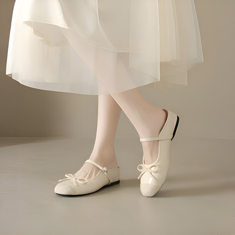 リボン付きシルバー厚底ミュール