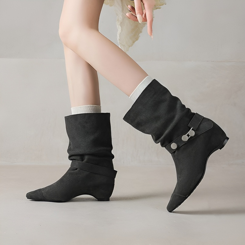 くしゅくしゅ ベルトデザイン スエードミドルブーツ