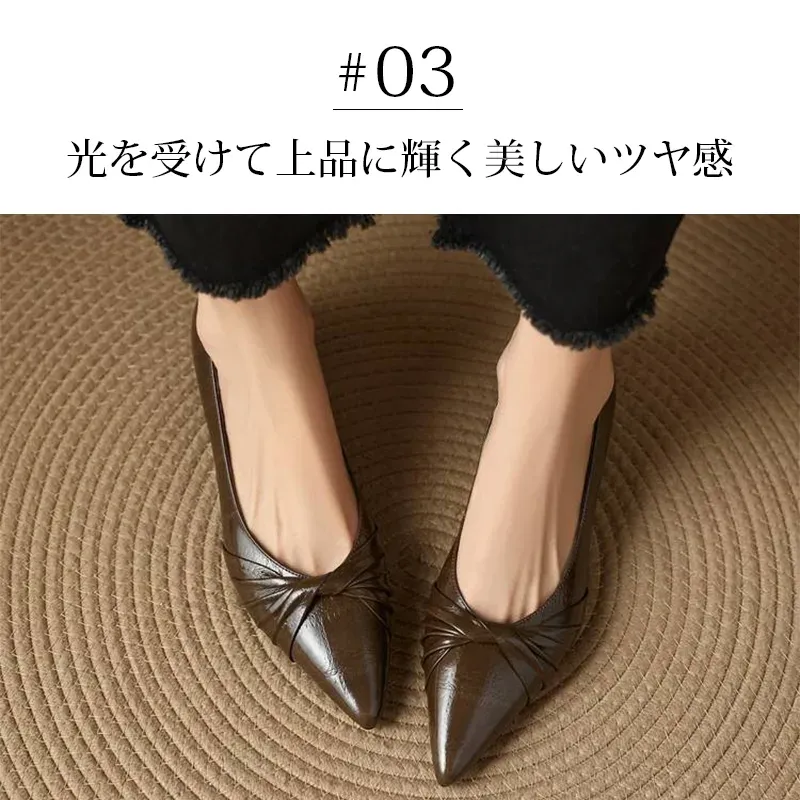 KENPOGEN 牛革パンプス ポインテッドトゥシューズ 4.5cmUP リボン 手作り 疲れにくい 通勤