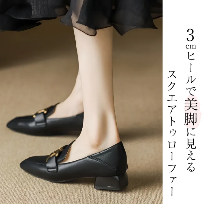 KENPOGEN バックルローファー 牛革 スクエアトゥ 3cmUP 走れる 履きやすい オフィス