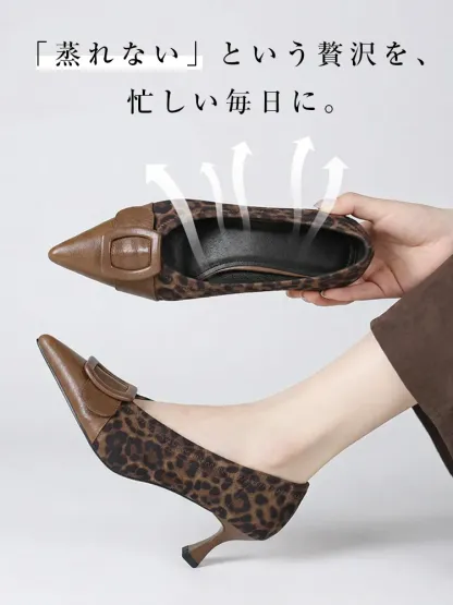 【1日履いても楽】KENPOGEN バックルパンプス 羊革 Vカット ポインテッドトゥ 4cmUP すっきり美脚 痛くない 通勤 オフィス
