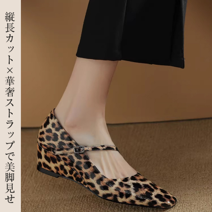 KENPOGEN メリージェーン靴 羊革パンプス 4.5cmUP ウェッジソール スクエアトゥ 柔らかい フォーマル