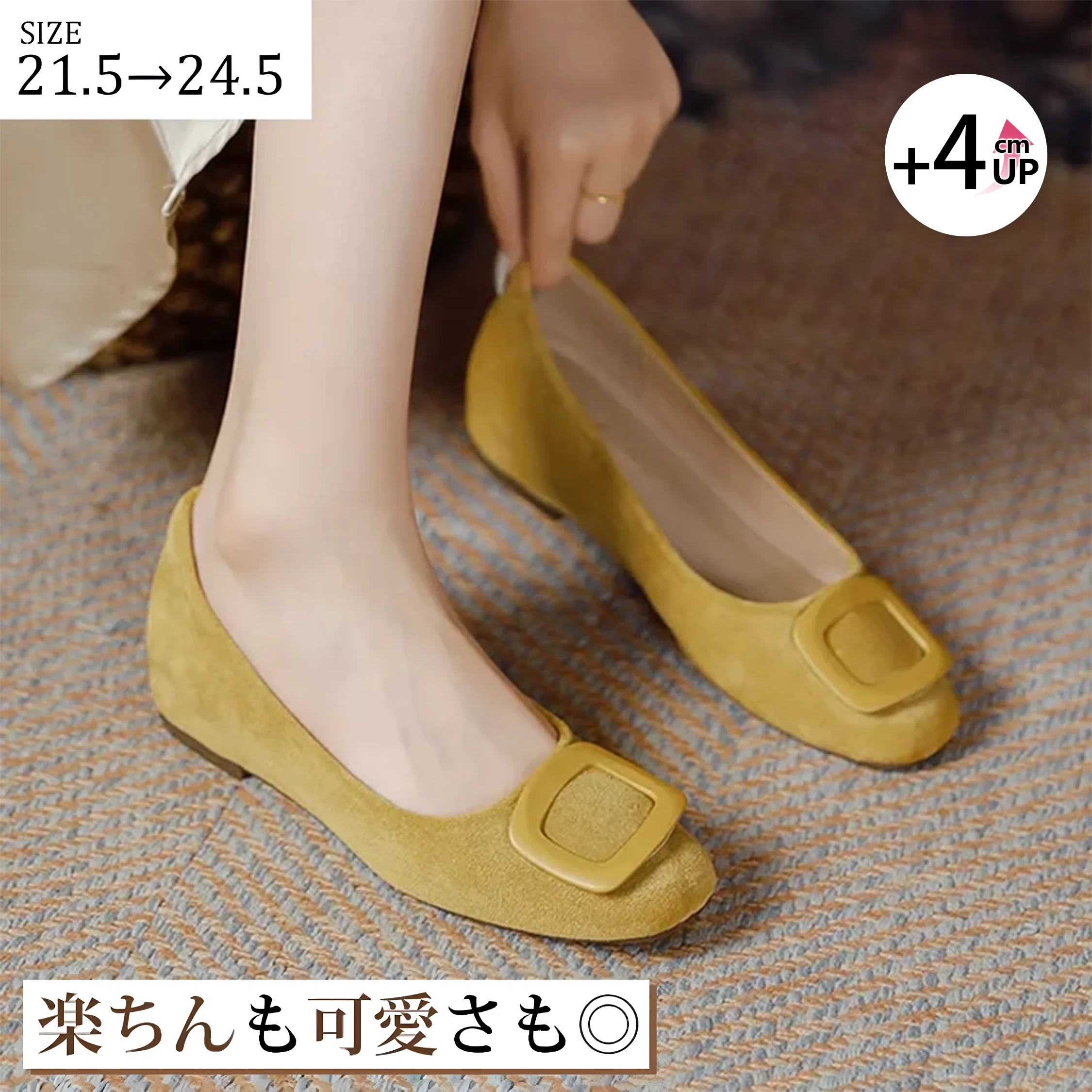 【楽してスタイルアップ】KENPOGEN バックルパンプス レディース つま先ゆったり 4cm/6cmインヒール 選べる高さ スエード 柔らかい 痛くない  フォーマル 幅広 秋冬