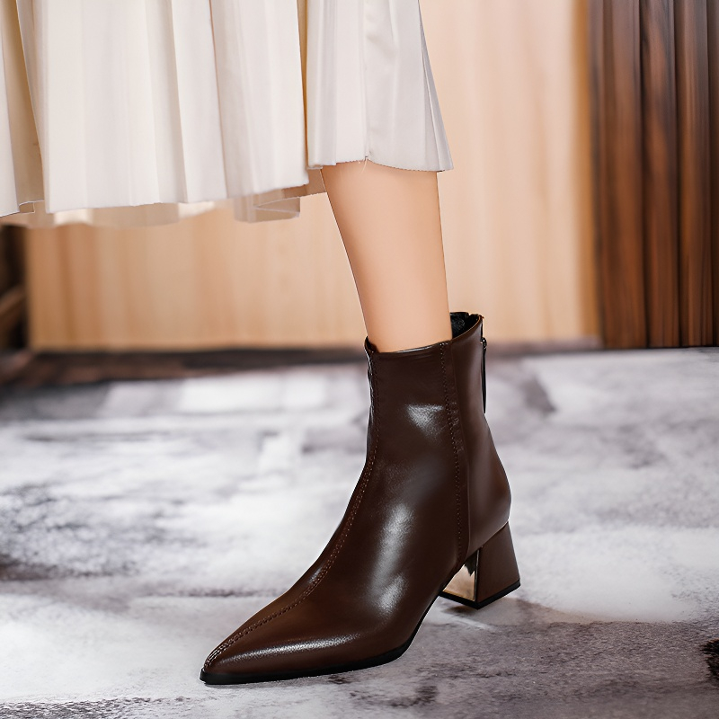 暖か裏起毛 ポインテッドトゥショートブーツ