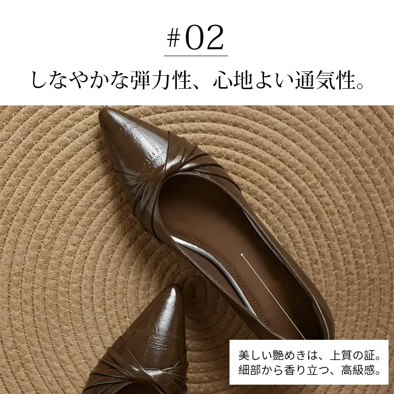 KENPOGEN 牛革パンプス ポインテッドトゥシューズ 4.5cmUP リボン 手作り 疲れにくい 通勤