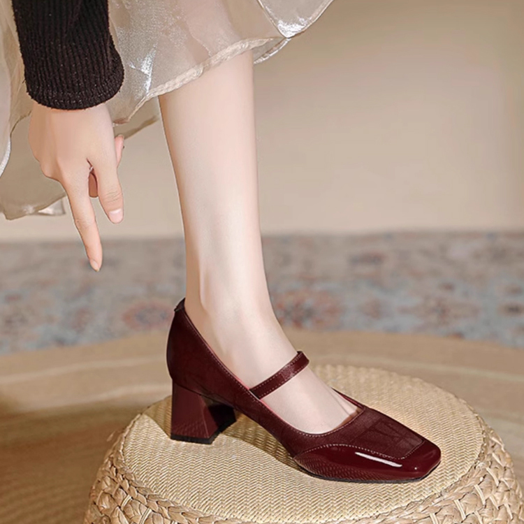 KENPOGEN メリージェーン靴 スクエアトゥパンプス 5cmUP チャンキーヒール 歩きやすい 通勤