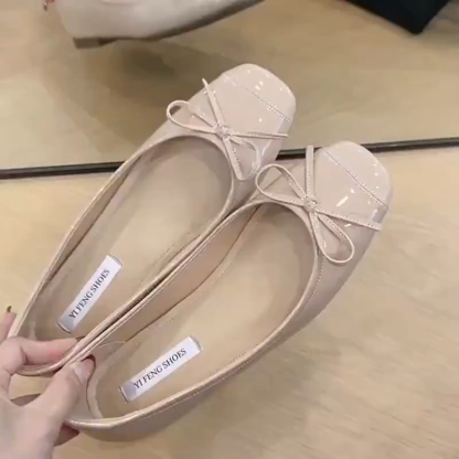 KENPOGEN バレエシューズ エナメルパンプス インヒール5cmUP リボン 晴雨兼用 柔らか