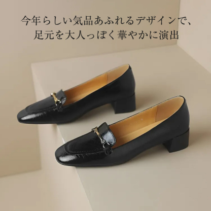 KENPOGEN ビットローファー 牛革 手作り スクエアトゥ 3.5cmチャンキーヒール 疲れにくい 通勤