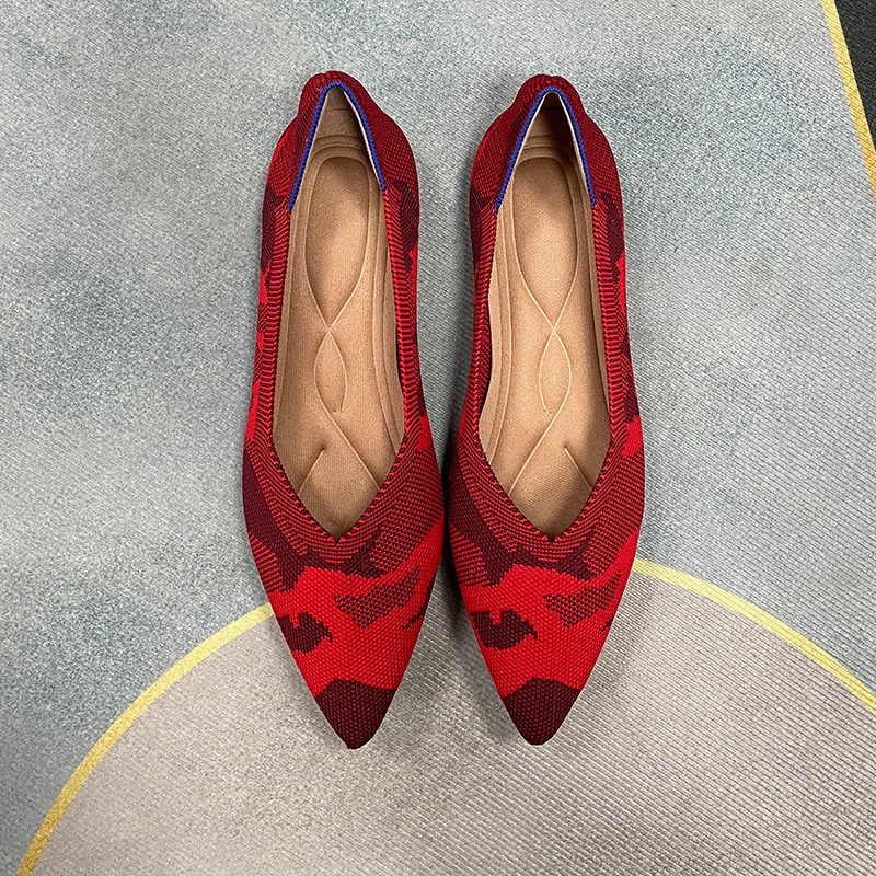 KENPOGEN ポインテッドトゥニットパンプス Vカット フラットシューズ 屈曲性抜群 歩きやすい 全10色展開 通勤 仕事