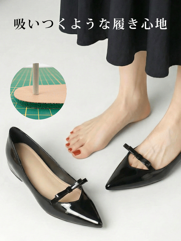 【跳べるパンプス】KENPOGEN エナメルパンプス リボン ポインテッドトゥ インヒール 5cmUP 晴雨兼用 歩きやすい 通勤 きれいめ