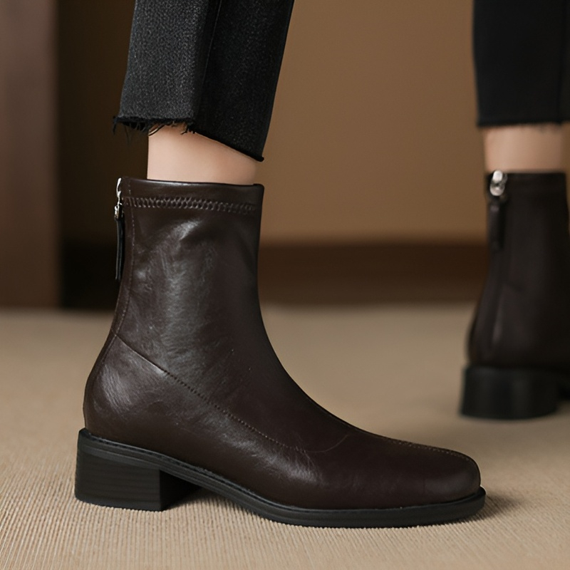 チャンキーヒール ストレッチブーツ