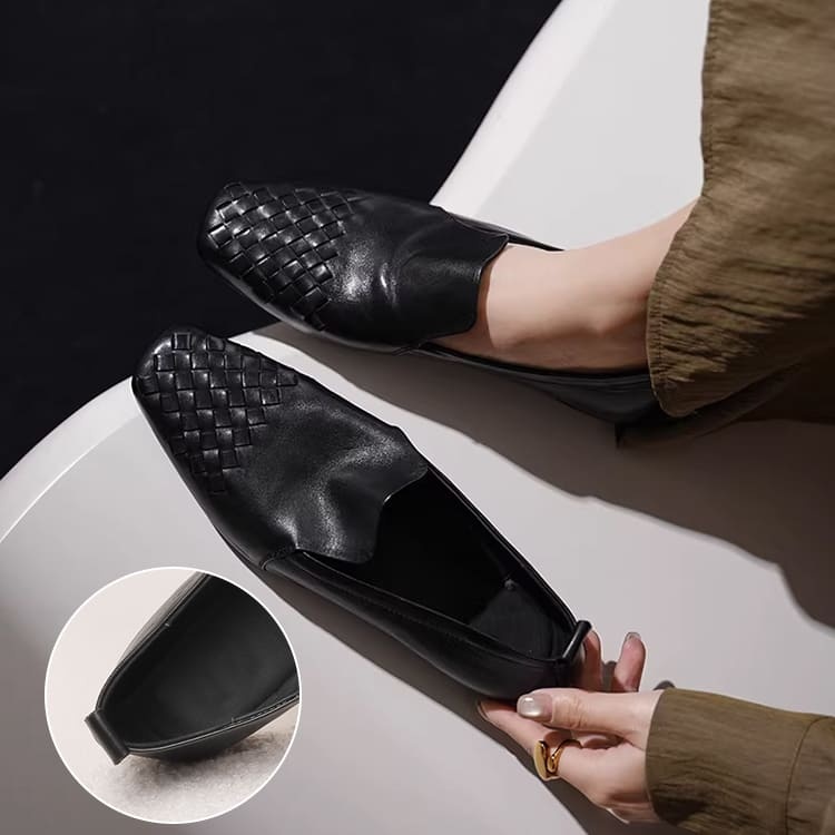 KENPOGEN スクエアトゥパンプス 編み込み 2cmヒール ぺたんこ靴 走れる 痛くない 歩きやすい オフィス お仕事