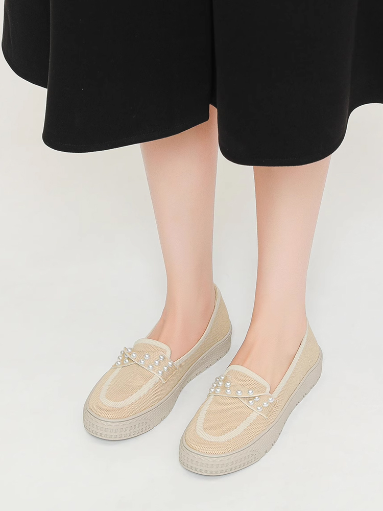 パール付き厚底ニットローファー