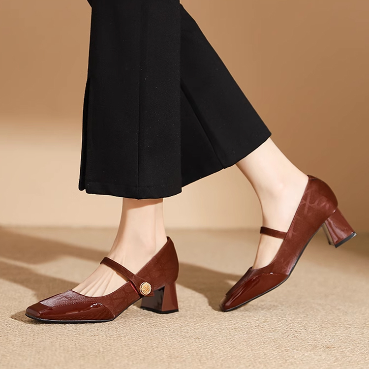 KENPOGEN メリージェーン靴 スクエアトゥパンプス 5cmUP チャンキーヒール 歩きやすい 通勤