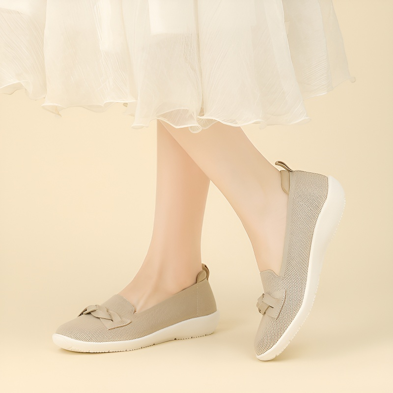 リボンモチーフ ニットウェッジローファー