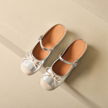 リボン付きシルバー厚底ミュール