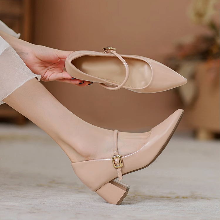 小さいサイズ お洒落メリージェーン靴  インヒール 8cmUP  脚長効果抜群　グレー