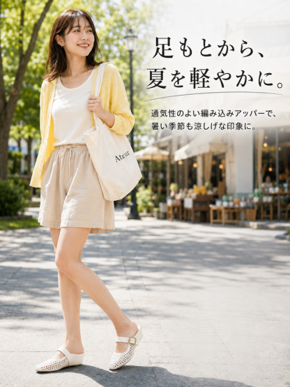 5cmウェッジ 編み込みメリージェーン